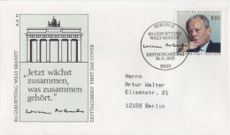 Germany Deutschland 1993 FDC Willy Brandt, German Politician And Statesman, Canceled In Berlin - 1991-2000