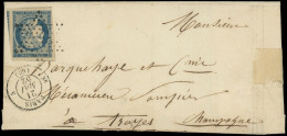 LET FRANCE - Poste - 4, Grandes Marges (4 Amorces De Voisins), Obl étoile Sur Lettre Cad Paris 21/5/52: 25c. Bleu - 1849-1876: Période Classique