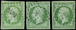 O FRANCE - Poste - 12, 3 Nuances Obl: 5c. Vert - 1853-1860 Napoleone III