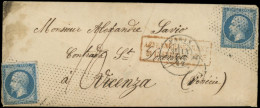 LET FRANCE - Poste - 14B, 2 Ex Touchés, Obl Roulette De Pointillés Sur Env., Cad Paris 14/1/62, Taxe 16 à La Plume, Arri - 1849-1876: Klassik