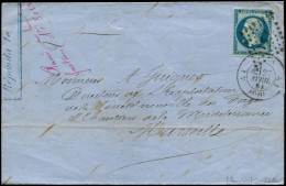 LET FRANCE - Poste - 14Ba, Sur Lettre Oblitérée "A5 ", Signée Scheller, TB: 20c. Bleu S. Vert - 1849-1876: Klassieke Periode
