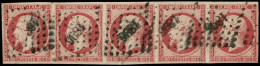 O FRANCE - Poste - 17A, Bande De 5, Filet Intacts, Signée Brun: 80c. Carmin - 1853-1860 Napoleon III