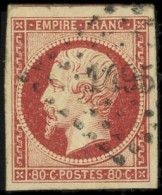 O FRANCE - Poste - 17Ad, Oblitéré PC 1495, Signé Scheller, Belles Marges: 80c. Vermillonné - 1853-1860 Napoléon III.