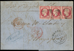 LET FRANCE - Poste - 17B, Bande De 3 (2ex Défectueux), Obl PC 441 Sur Lettre, Cad Rouge T15 Bordeaux 28/11/81 Pour Guyaq - 1849-1876: Période Classique