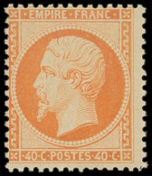 ** FRANCE - Poste - 23, Centrage Courant, Certificat Scheller, TB: 40c. Orange - 1862 Napoléon III