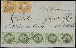 LET FRANCE - Poste - 25, Bande De 5 + 28B En Paire, Obl GC 3824 Sur Devant De Lettre, Cad T16 St Pourc (Ain) 29/9/71 - 1849-1876: Klassik