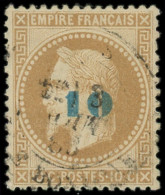 O FRANCE - Poste - 34a, Non émis, Oblitération Tardive, Certificat Calves: 10 Sur 10c. Bistre Surch. Bleu Pâle - 1863-1870 Napoléon III. Laure