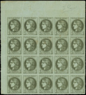 ** FRANCE - Poste - 39A, Report 1, Bloc De 20 Cdf, 5 Ex Plis, Rousseurs: 1c. Olive - 1870 Emission De Bordeaux