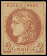 * FRANCE - Poste - 40Ad, Report 1, Impression Fine De Tours, Signé Et Certificat Calves: 2c. Brun-rouge - 1870 Uitgave Van Bordeaux