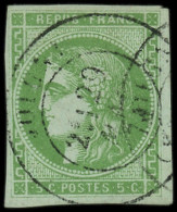 O FRANCE - Poste - 42B, Oblitération Cad T17, Signé Calves: 5c. Vert-jaune - 1870 Bordeaux Printing