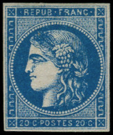 * FRANCE - Poste - 45B, Type II Report 2, Bel Exemplaire, Signé + Certificat Calves: 20c. Bleu - 1870 Ausgabe Bordeaux