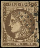 O FRANCE - Poste - 47e, "R" Relié Au Cadre, Signé Brun: 30c. Brun - 1870 Emisión De Bordeaux