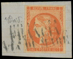 O FRANCE - Poste - 48, Obl FRANCIA/VIA DI MARE Sur Fragment: 40c. Orange - 1870 Emisión De Bordeaux