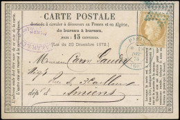 LET FRANCE - Poste - 55, Obl étoile Bleue Et Cad Bleu Paris 19/12/75 Sur Carte Postale: 15c. Bistre - 1849-1876: Klassik