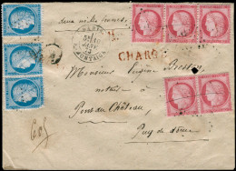 LET FRANCE - Poste - 57, Bande De 3 + Paire + 60 (x3), Lettre Chargée à 4,75f. De Paris Rue Montaigne Pour Pont Du Châte - 1849-1876: Klassieke Periode