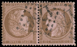 O FRANCE - Poste - 58c, Tête-bêche, Obl GC 1769, Une Dent Courte: 10c. Brun Sur Rose - 1871-1875 Ceres