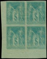(*) FRANCE - Poste - 75, Bloc De 4 Non Dentelé, Double Impression (feuille De Passe): 5c. Vert Sage - 1876-1898 Sage (Tipo II)