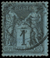 O FRANCE - Poste - 84, Signé + Certificat Calves (1 Dent Légèrement Courte En Bas): 1c. Bleu De Prusse - 1876-1898 Sage (Tipo II)