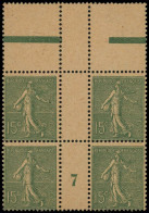 ** FRANCE - Poste - 130j, Bloc De 4 Millésime "7", Papier GC: 15c. Semeuse Lignée Vert - Unused Stamps