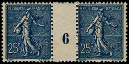 ** FRANCE - Poste - 132b, Paire Millésime "6", Signée: 25c. Semeuse Lignée Bleu-noir - Unused Stamps