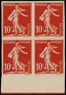 (*) FRANCE - Poste - 134b, Bloc De 4, Type I, Non Dentelé, Bdf, Signé Brun (2 Exemplaires Pli Horizontal): 10c. Semeuse  - Unused Stamps