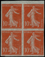 (*) FRANCE - Poste - 135, Bloc De 4 D'essais, Non Dentelé Sur Papier Pelure: 10c. Semeuse Maigre Rouge - Unused Stamps