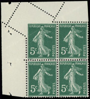 ** FRANCE - Poste - 137, Bloc De 4 Dont 1 Ex Piquage Oblique Par Pliage: 5c. Semeuse Vert - Unused Stamps