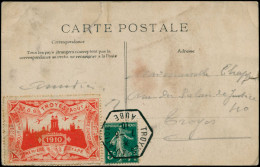 LET FRANCE - Poste - 137, Sur Cp "Troyes Circuit De L'Est" (coupure), Cad Hexagonal "Troyes Aviation 7/8/10" + Vignette  - 1877-1920: Semi-Moderne