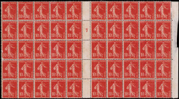 * FRANCE - Poste - 138, Bloc De 50, Millésime "7", Erreur, Gommé Des 2 Cotés Des Timbres: 10c. Semeuse Rouge - Ungebraucht