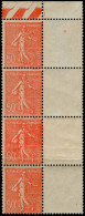 ** FRANCE - Poste - 199o, Bande De 4 Verticale, Un Exemplaire Impression Sur Raccord: 50c. Semeuse Lignée Rouge - Unused Stamps