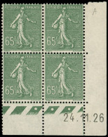 ** FRANCE - Poste - 234, Bloc De 4, Cd 24/11/26: 65c. Semeuse Lignée - Neufs