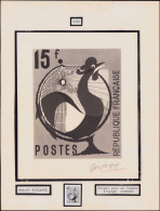 MAQ FRANCE - Poste - (1011), Type Non Adopté (15f. Coq Et Globe), Photo Maquette (120 X 150), Signée Gonzague + Réductio - Unused Stamps