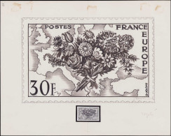 MAQ FRANCE - Poste - (1077), Type Non Adopté (30f. Europe Et Bouquet De Fleurs), Maquette (235 X 150), Crayon Et Encre + - Neufs