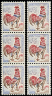 ** FRANCE - Poste - 1331b,  + C, 2 Bandes De 3 Avec N° Vert Et Rouge Au Verso: 0.25 Coq Decaris - Unused Stamps