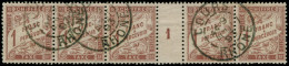 O FRANCE - Taxe - 25, Bande De 5 Avec Millésime "1", Oblitéré "Tours 9/8/93": 1f. Marron - Rare - 1859-1959 Used