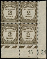 ** FRANCE - Taxe - 62, Bloc De 4, Cd 15/6/31: 2f. Brun - 1859-1959 Mint/hinged