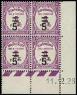 * FRANCE - Taxe - 65, Bloc De 4, Cd 11/12/26: 5f/1f. Lilas - 1859-1959 Neufs