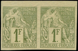 (*) COLONIES GENERALES - Poste - 59, Paire Non Dentelée, Petit Bdf: 1f. Olive (Maury) - Autres & Non Classés