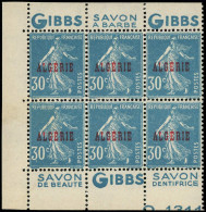 ** ALGERIE - Poste - 17a, Bloc De 6 Issu De Carnet Avec Pub "Gibbs": 30c. Semeuse Bleu - Autres & Non Classés