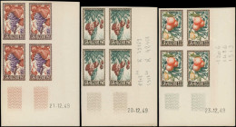 ** ALGERIE - Poste - 279/81, 3 Blocs De 4 Essais De Couleur, Cd: Fruits - Unused Stamps