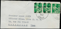 LET ALGERIE "EA" - Poste - Oran Kleber, Double Surcharge Dep. Vertical Sur Paire 0.10 Vert Tenant à Non Surchargé, Fragm - Other & Unclassified