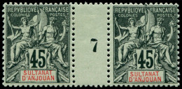 * ANJOUAN - Poste - 18, Paire Millésime "7" (1 Exemplaire **), TB: 45c. Noir Sur Vert - Other & Unclassified