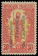 * CAMEROUN - Poste - 59a, Surcharge Ascendante, Signé Scheller: 30c. Brique Et Jaune - Unused Stamps