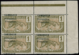 ** CAMEROUN - Poste - 67, Bloc De 4, Dont 2 Exemplaires Surcharge à Cheval, Signé Calves: 1c. Panthère - Unused Stamps