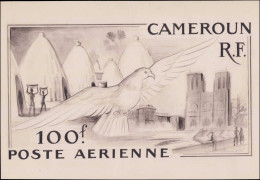 MAQ CAMEROUN - Poste Aérienne - (38) Type Non Adopté "100f. Colombe - Notre Dame De Paris - Huttes Indigènes", Grande Ma - Other & Unclassified