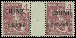 ** CHINE FRANCAISE - Poste - 64A, Paire Horizontale Signée Scheller, Surcharge "Chine" Recto-verso (pli Transversal) - Unused Stamps