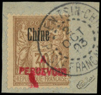 O CHINE FRANCAISE - Taxe - 9, Surcharge Rouge Sur Fragment, Signé Calves: 30c. Brun - Timbres-taxe