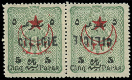 ** CILICIE - Poste - 27b, Paire Surcharge Renversée Tenant à Normal: 5pa. Sur 10pa. Vert - Unused Stamps