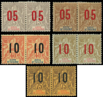 * COTE D'IVOIRE - Poste - 36Aa/40Aa, 5 Paires Horizontales, Chiffres Espacés Tenant à Normal (39/40 Signés Brun) - Unused Stamps