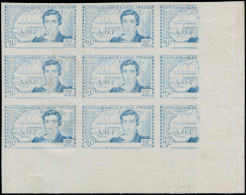 (*) COTE D'IVOIRE - Poste - 141b/42b, Bloc De 9 Non Dentelé En Bleu Sans Nom De La Colonie, Cdf, 3 Timbres Imprimés Par  - Unclassified